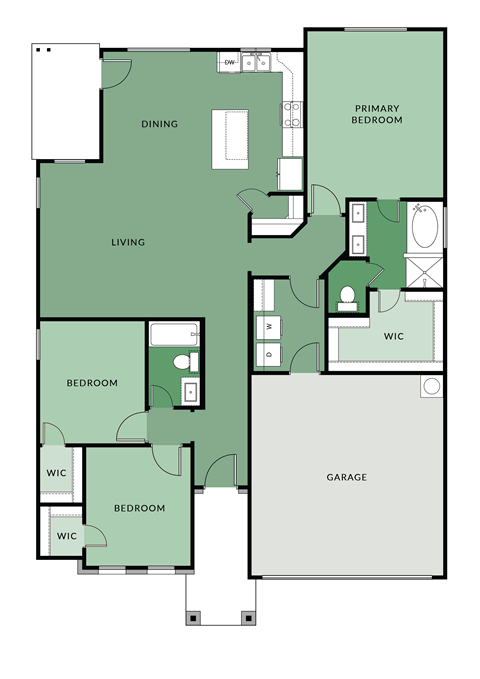 Floor plan for 3 beds, 2 baths, 1510 sqft